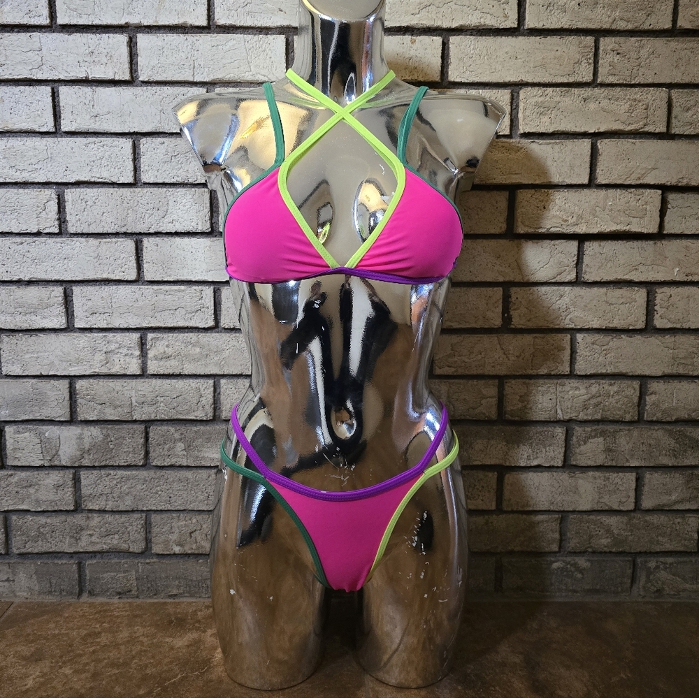 Multicolored Neon SHEIN Bikini Set